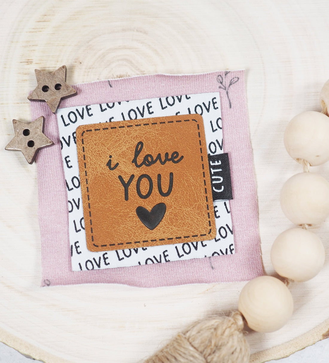 Kunstlederlabel - I love you - 3,8 x 3,8 cm - *iron - on* - Paul &amp; Clara