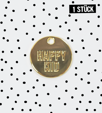 Metall Label Anhänger - happy kid *gold* - 1,5 cm - Paul &amp; Clara