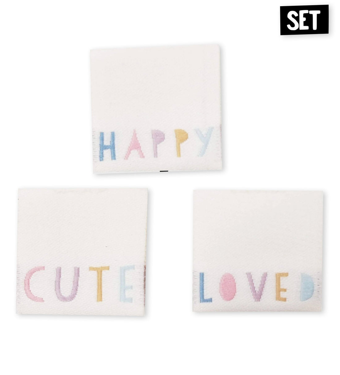 Weblabel HAPPY WORDS *LOVED / HAPPY / CUTE* - SET - Paul &amp; Clara