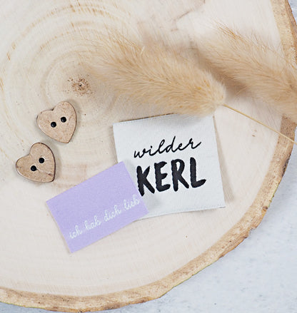 Weblabel *wilder kerl* 4x4 cm - 4er Pack