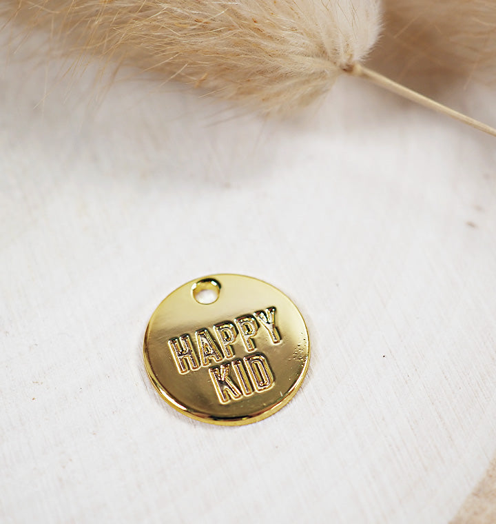 Metall Label Anhänger - happy kid *gold* - 1,5 cm