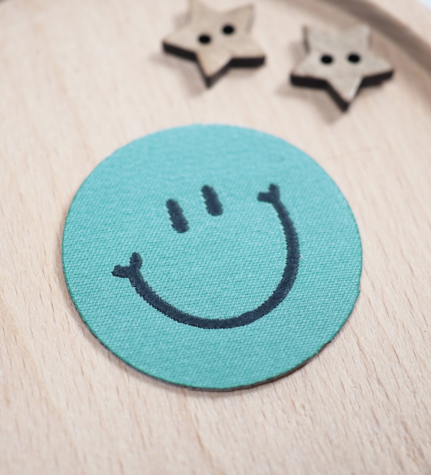 Patch - blue Smiley - rund *iron-on*