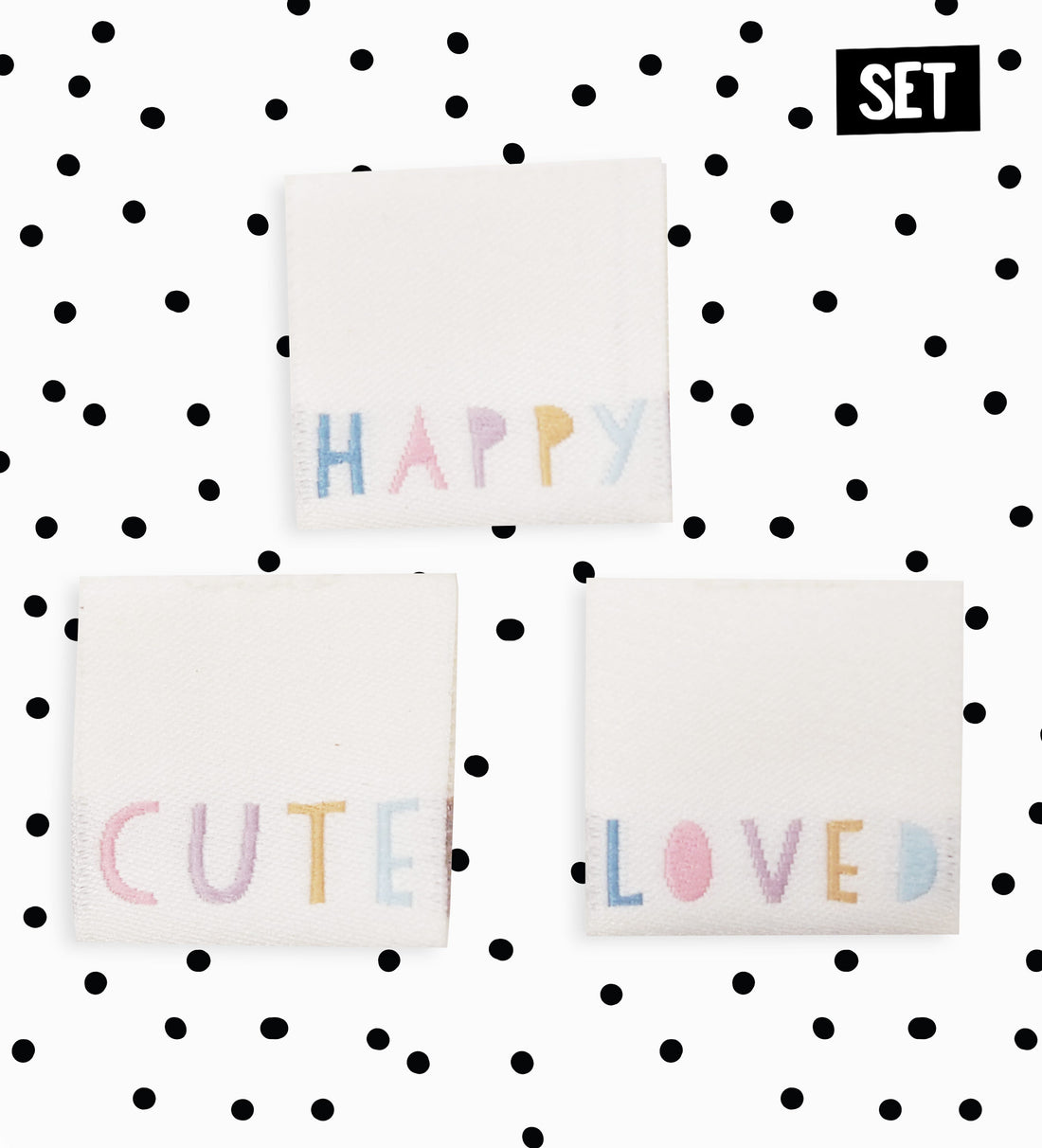 Weblabel HAPPY WORDS *LOVED / HAPPY / CUTE* - SET