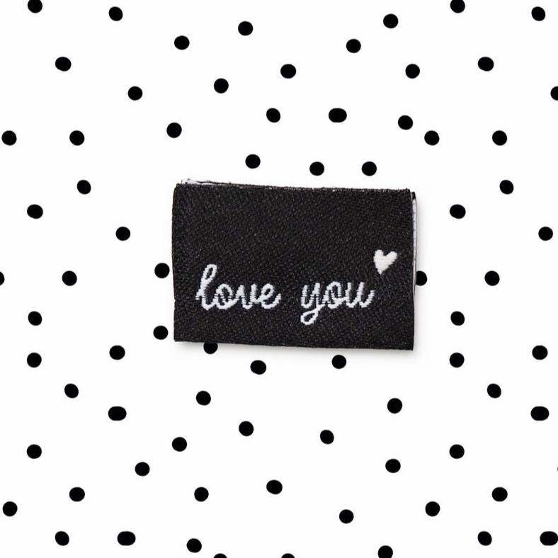 Klapp-Weblabel *love you ♥* schwarz - 4er Pack